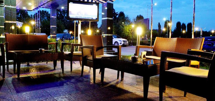 Summer terrace in a restaurant at the Uzhgorod hotel in Uzhgorod. Promotion Accommodation