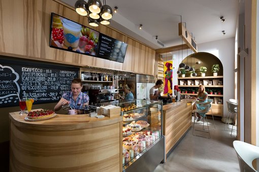 The interior of the cafe "16/54". Discounts on all menus